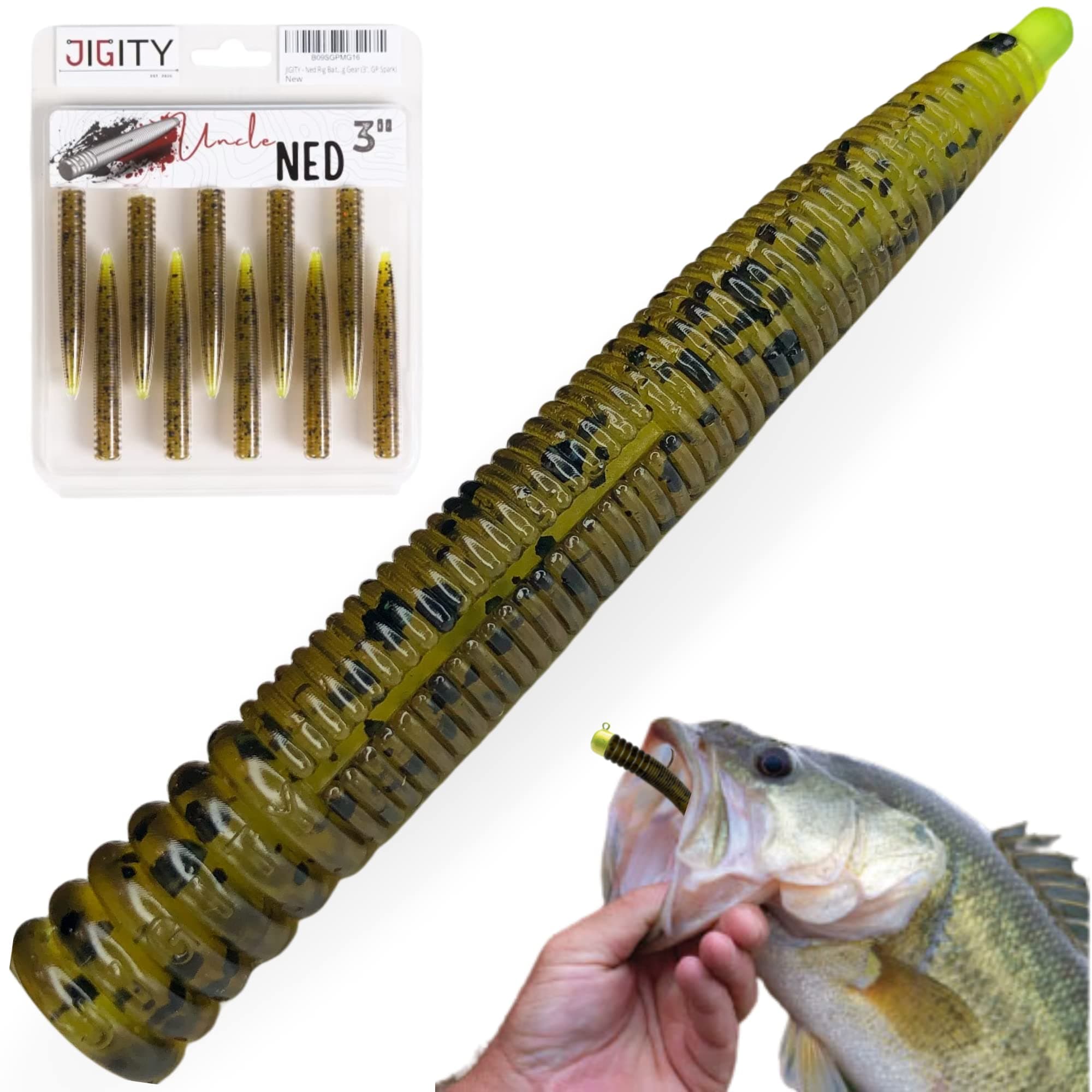 JIGITY - Ned Rig Baits | 10 Pack Uncle Ned 3" Soft Plastic Worms | Finesse Style Bait Largemouth Smallmouth Multispecies Crappie Bluegill Bass Fishing Gear