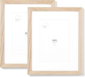 Opposite Wall - Set of 2-8x10 in - Natural Solid Oak Wood Picture Frames with Mat - Wall Hanging & Tabletop Photo Frame - Pictures Display 5x7 with Mat, 8x10 without - Office, Gallery & Home Decor