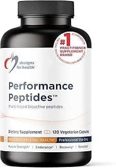 Designs for Health Performance Peptides - Supports Muscle Health, Healthy Aging & Body Composition - Plant-Based Peptide Muscle Recovery Supplements (120 Capsules)