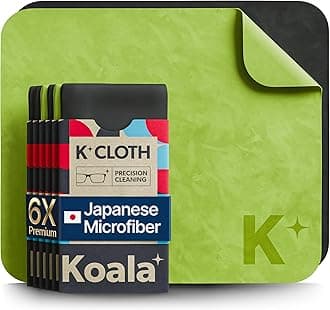 Koala Lens Cleaning Cloth | Japanese Microfiber | Glasses Cleaning Cloths | Eyeglass Lens Cleaner | Eyeglasses, Camera, VR/AR Headset, and Screen Cleaner | Black & Green (Pack of 6)