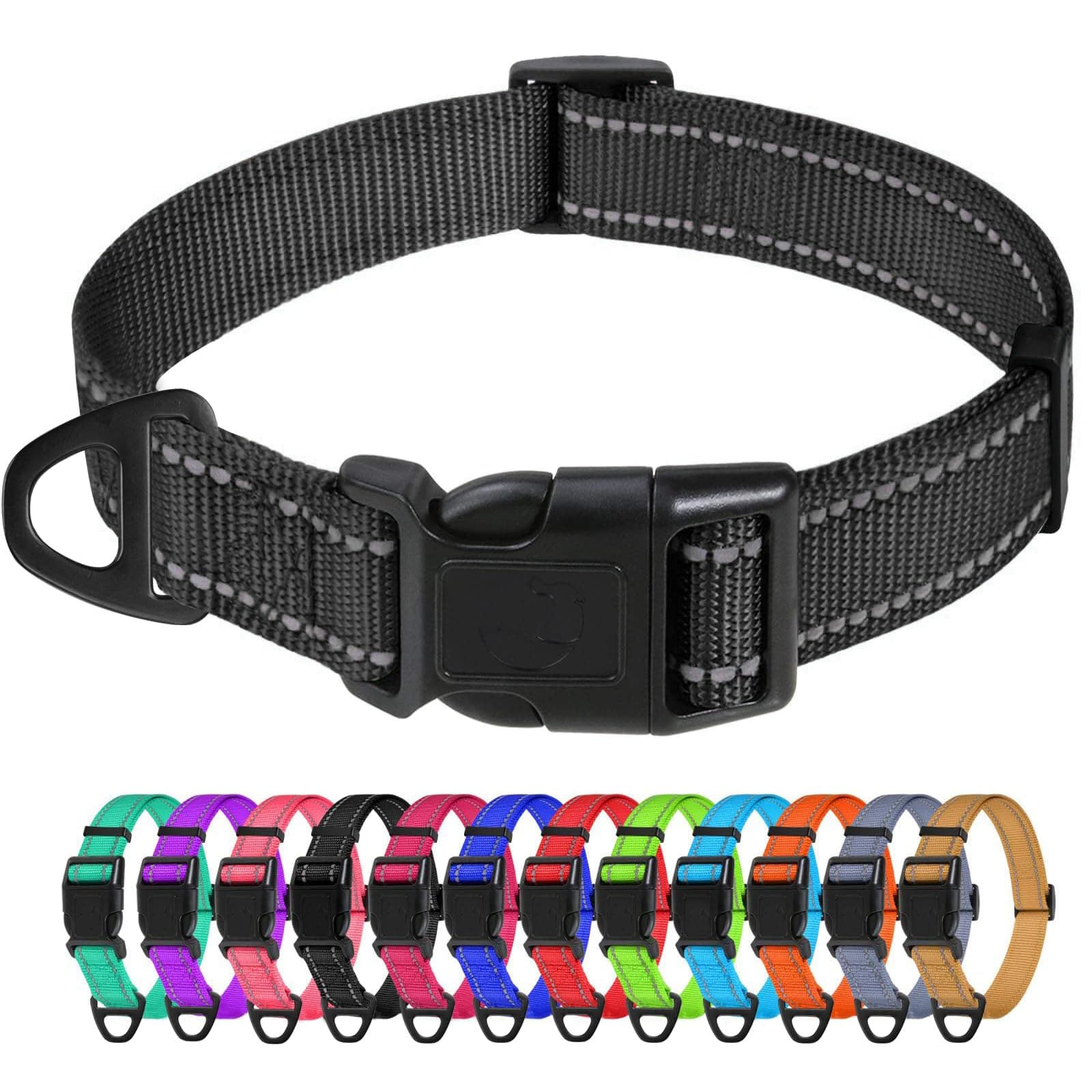 Reflective Nylon Dog Collars, Adjustable Classic Pet Collar with Quick Release Buckle for Small Dogs, Black, 5/8" Width
