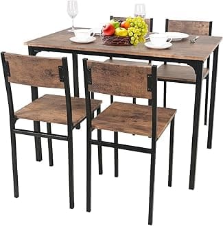 PULUOMIS Dining Table and Chairs Set 4, Breakfast Dining Table and 4 Chairs 5 Piece Dining Room Set, Modern Design for Kitchen Home Bistro Patio Garden, Brown