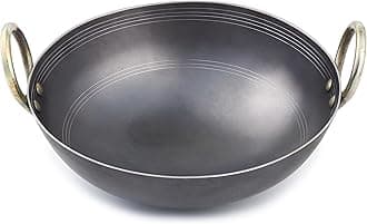 VISMAY'S 3 Litre 11 Inch Food Grade Iron Kadhai Wok Frypan Lohe ki Kadai Smooth Edges Riveted Handles Metal Spoon Friendly