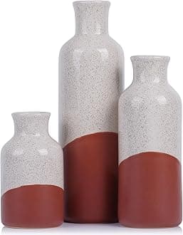 Flower Vase for Home Decor, Ceramic Vase Set for Farmhouse Décor, Terracotta Vase for Shelf, Modern Boho Decorative Vase, Rustic Pampas Grass Vase, Dining Table, Mantel & Centerpiece - 3 Piece Set