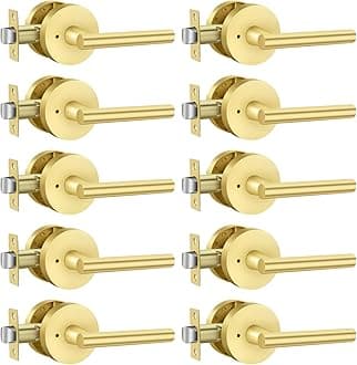 Haidms 10 Packs Gold Door Handles Interior, Brushed Gold Door Handle, Interior Privacy Door Lever for Bathroom Bedroom - Heavy Duty Modern