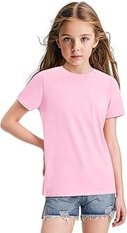 Girls Shirts Short Sleeve Soft Cotton T-Shirts Plain Tees Tops Clothes for Kids