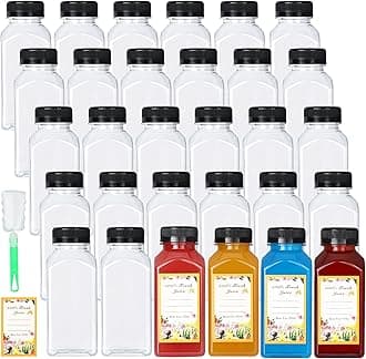 DANALLAN 30 Pack 8oz Empty Plastic Juice Bottles with Leak-Proof Caps Food Grade Recyclable Bulk Beverage Containers Clear PET Plastic Bottles for Homemade Juice, Smoothie, Milk and Drinks