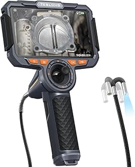 Teslong 360 Autofocus Articulating Borescope with Lights. 6'' Monitor Mechanics Inspection Camera with 4-Way Joystick Articulation, Steerable Endoscope Camera See in Wall Engine Camera(0.24inch-5FT)