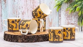 GOLDEN QUEEN'S Handcrafted Tea Cups - Set of 6 | Ideal for Everyday Tea and Coffee, Enhancing Your Daily Rituals (Yellow Horse)