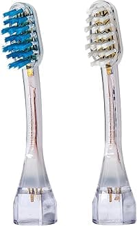 emmi-dent 2X M2 Wave Toothbrush Heads (1x Blue + 1x White) I Replacement Brushes, Ideal for Cleaning Uneven Teeth (Wave-Shaped Bristles) I for All emmi-dent Platinum Ultrasonic Toothbrushes