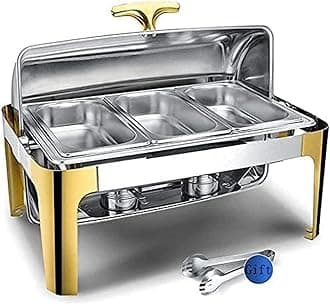 Food Warmer, Chafing Dish Stainless Steel Chafing Dish, Chafer Chafing Dish Catering Warmer Buffet Set Different, Weddings Parties Banquets Catering Events (Color : Gold, Size : Three-9L) (Gold Three)