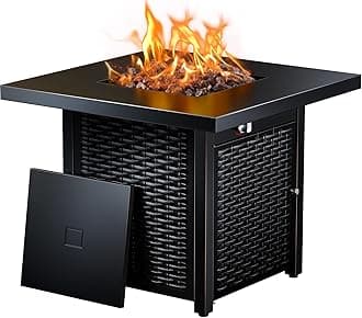 Ciays 28-Inch Propane Fire Pit – 50,000 BTU Outdoor Gas Steel Fire Table with Lid & Lava Rock, Adds Warmth & Ambience to Gatherings & Parties on Patio, Deck, Garden & Backyard