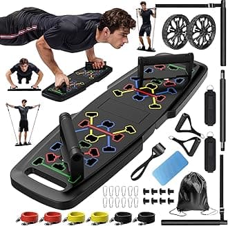 MQRW Push Up Board,Home Gym,Portable Exercise Equipment,Pilates Bar and 20 Fitness Accessories with Resistance Bands and Ab Roller Wheel,Full Body Workout at Home