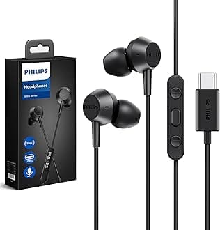Philips USB C Earbuds Wired with Microphone, in Ear Type C Headphones with mic, Powerful Bass, Lightweight, USB-C Wired Earphones, 3-Button in-line Remote Ear Buds (Black)