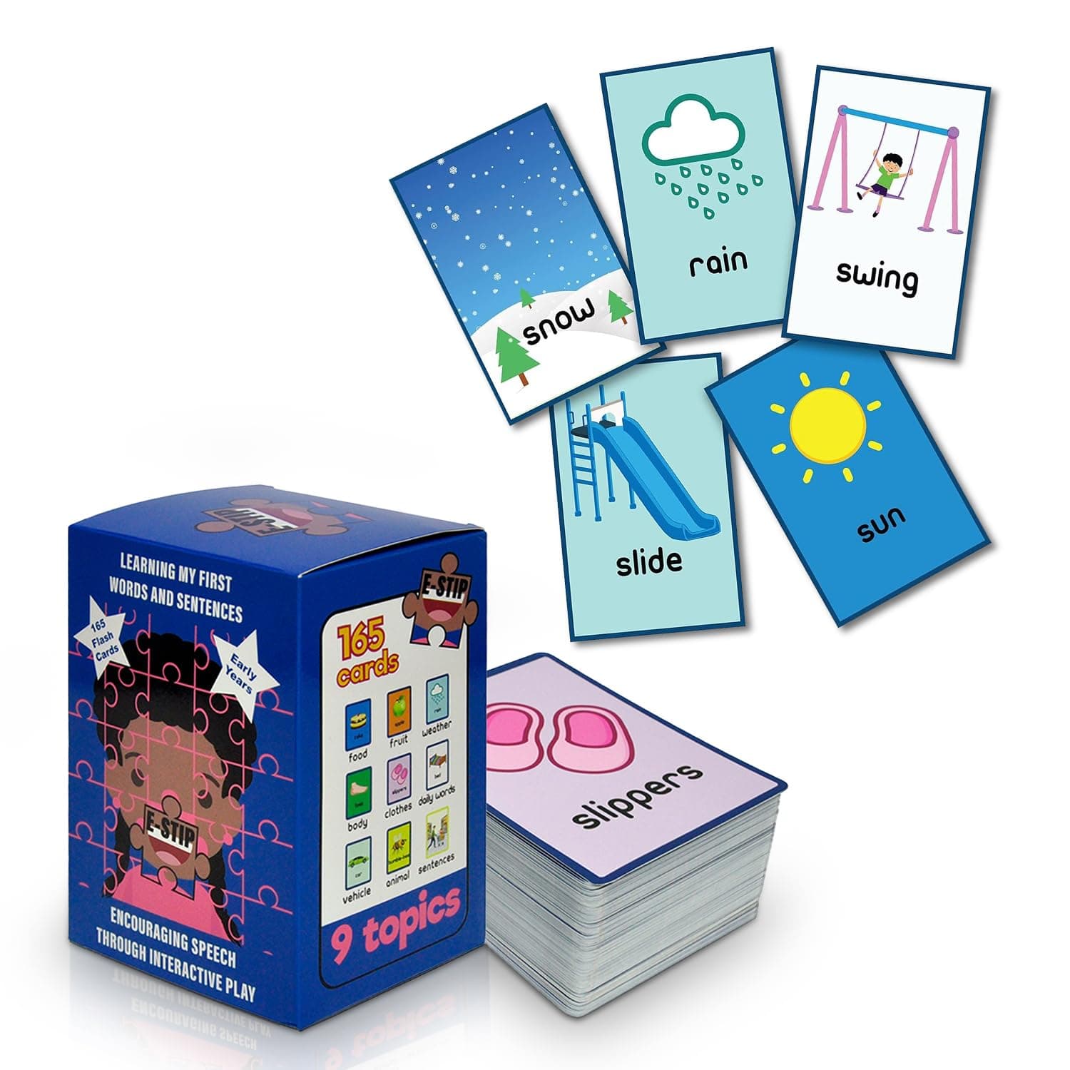 E-STIP 165 Flash Cards for Babies Toddlers for Learning My First Word & Sentences, Preschool Speech and Language Delay Educational Learning Toy Cards to Teach Words with Images
