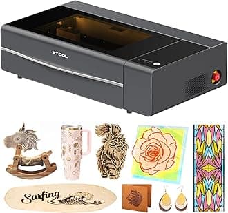 P2S 55W CO2 Laser Cutter, Smart Desktop CO2 Laser Engraver and Cutter Machine, Dual Smart 16MP Cameras, 3D Curved Cylinder Engraving, Create with Wood and Metal Acrylic Glass Fabric Leather