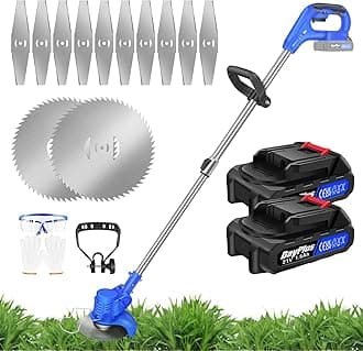 Metal Blade Cordless Strimmer Lightweight Grass Trimmers With 10 Metal Blades, 2 Saw Disc, 2 1500mAh Batteries, 15cm Cutting Diameter, Adjustable Height and Cutting Head, For Lawn Garden