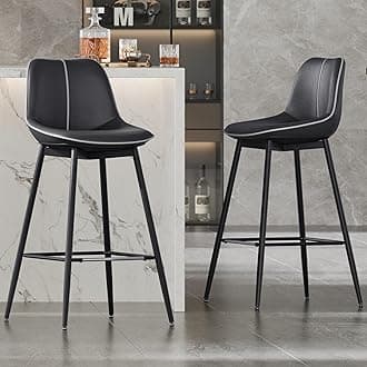 - VASAGLE Bar Stools Set of 2, Bar Height Bar Stools with Back, Ergonomic Backrest, Synthetic Leather, Metal Legs, 28.5-Inch Tall Barstools for Kitchen Island Home Bar, Easy Assembly, Ink Black