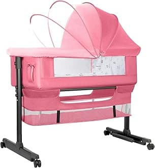 Baby Bassinet, Baby Basinet Bedside Sleeper, Easy to Fold Portable Crib Side Bassinet 2024new Style Girl/boy bassinets (Pink)