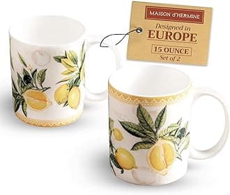 Maison d' Hermine Coffee Mug with Handles Fine Bone China Mugs Pack of Two Tea Cups for Hot Beverages Cappuccino Latte Home Restaurant Office Easter Gifts (Limoncello - Pack of 2, 15 Ounce)