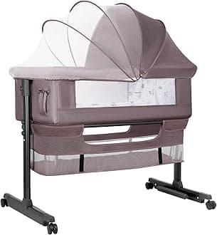 YADAQE Baby Bassinet, Baby Basinet Bedside Sleeper, Easy to Fold Portable Crib Side Bassinet 2025new Style Girl/boy bassinets (Brown)