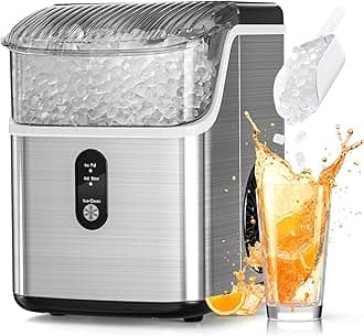 Antarctic Star Nugget Ice Makers Countertop, Pebble Ice Machine with Chewable Pellet Ice, 34Lbs/24H, Self-Cleaning, Sonic Ice, One-Click Operation, for Kitchen,Office Stainless Steel Silver