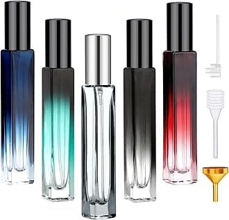 0.34oz Refillable Perfume Bottle Travel, 5 Pack Glass Spray Bottles for Perfume, 10ml Empty Mini Fine Mist Cologne Travel Bottle, Portable Cologne Sprayer Atomizer with Refill Tool Kit