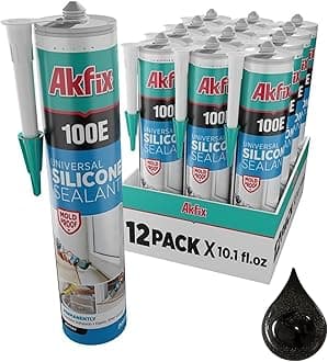 Akfix 100E RTV Black Silicone Caulk (12x10.1 fl.oz.) - 100% Waterproof Silicone Sealant for Kitchen and Bathroom, Shower, Toilet, Sink, Window and Door, UV Resistant, Flexible | Black, 12 Pack
