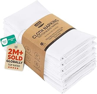 Utopia Kitchen Cloth Napkins [12 Pack] 46x46cm, Cotton Blend Washable and Reusable Table Dinner Napkins for Hotel, Lunch, Restaurant, Weddings, Event and Parties (White)