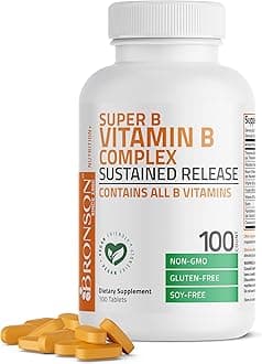 Super B Vitamin B Complex Sustained Slow Release (Vitamin B1, B2, B3, B6, B9 - Folic Acid, B12) Contains All B Vitamins 100 Tablets