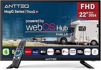 Antteq 22 Inch FHD Smart TV 12V, WebOS 12 Volt Television with AI Voice Control Remote, BBC Freeview Netflix Airplay, HDMI/USB, Small Travel Screen for Caravan Truck Boat Motorhome