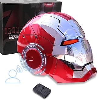Javis Cool Mark 5 Helmet Silver Voice Control/Sensing/Remote Control Open/Close with Sounds & LED Eyes Light Up Super Hero 1:1 Model Cosplay Prop for Halloween Christmas and Birthday.