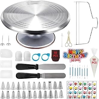 YOQXHY 198 Pcs Cake Decorating Kit with Aluminium Alloy Cake Turntable,Cake L...