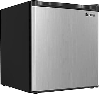 EUHOMY Mini Freezer Countertop,1.1 Cubic Feet, Single DoorCompact Upright Freezer with Reversible Stainless Steel Door, Removable Shelves, Small freezer for Home/Dorms/Apartment/Office(Silver)