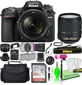D7500 20.9MP DSLR Digital Camera with 18-140mm VR Lens (1582) Deluxe Bundle Kit -Includes- Sandisk 64GB SD Card + Large Camera Bag + Filter Kit + Spare Battery + Telephoto Lens + More