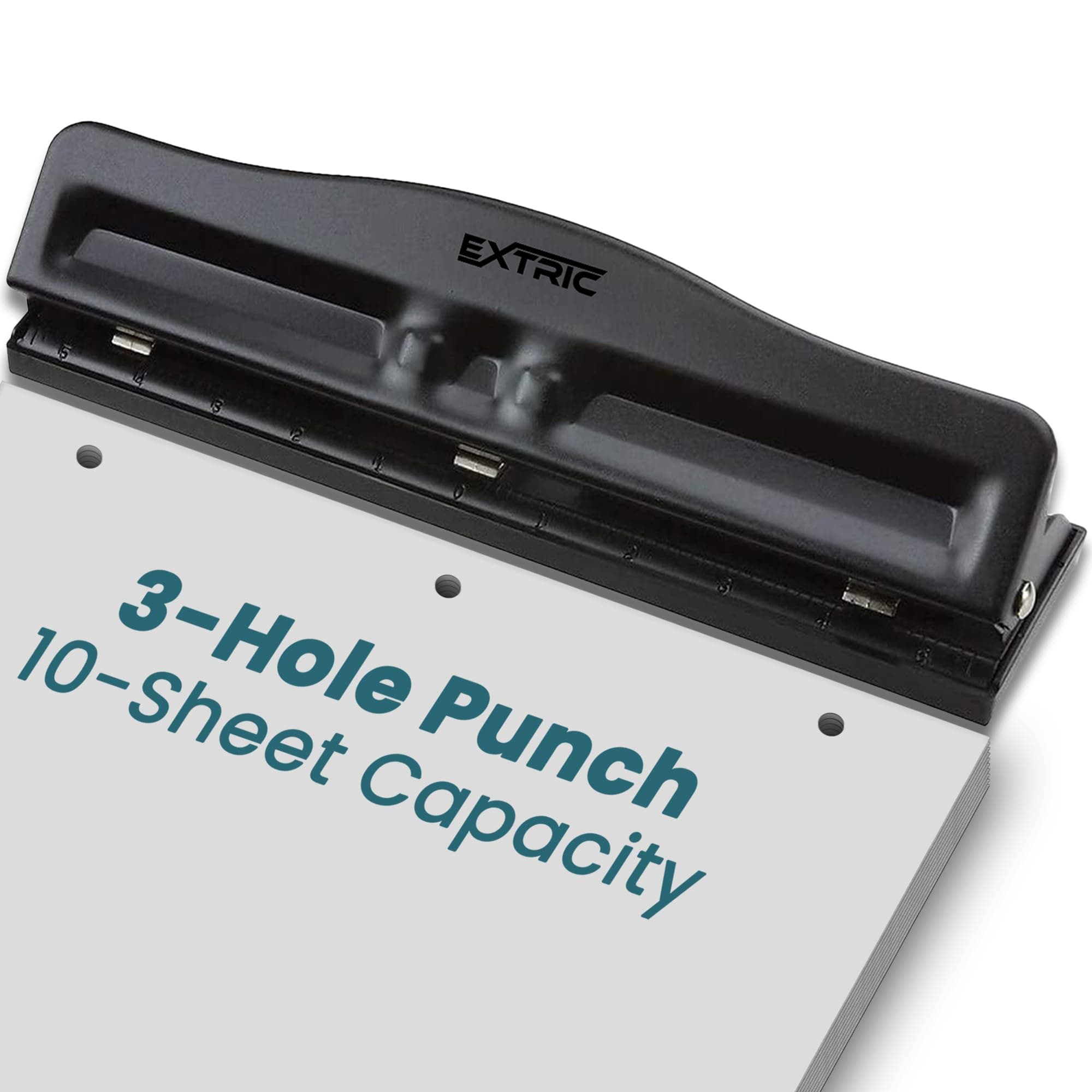 3 Hole Punch for Binder, Adjustable Heavy Duty 3 Ring Hole Punch – 10 Sheet Capacity Durable Metal Three Hole Puncher with Paper Guide Rubber Base, Easy Clean Tray for Office, School