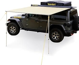 Vehicle Awning, 6.6ft x 8.2ft, Rooftop Pullout Ripstop UPF50+ Side Awning, Reinforced Hinges & Poles for Jeep/SUV/Truck/Van