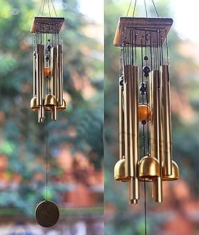 Paradigm Pictures Home Decoration Items Wind Chimes for Home (Golden, 8 Pipe 4 Bell)