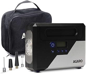 Agaro Force Digital Tyre Inflator with Emergency Light, 120Watts with 12V Car Plug, Up to 150 Psi, Compact and Portable (Black) - Metal