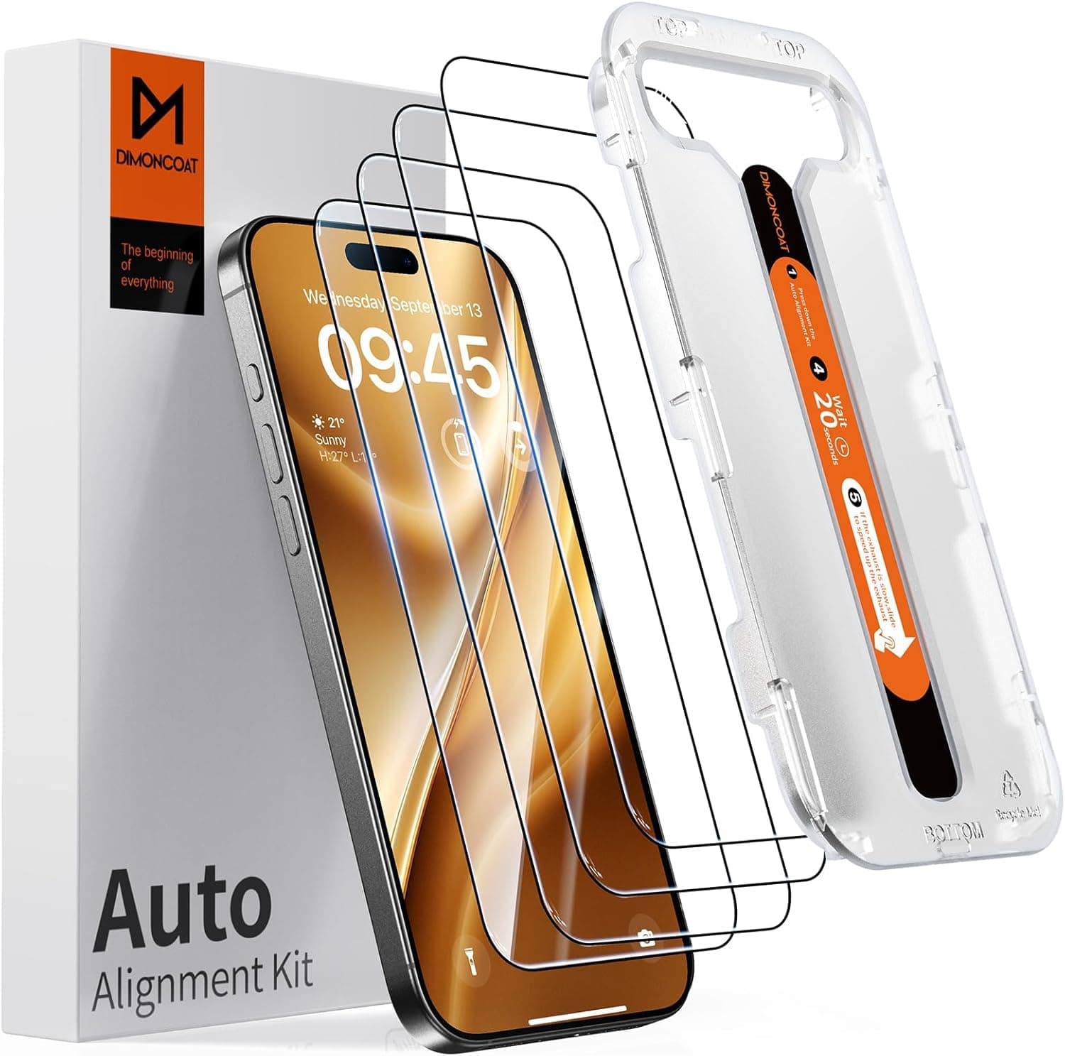 DIMONCOAT 4-PACK Screen Protector Compatible with iPhone 16 [Auto Alignment Kit] [10X Military Protection] 16 6.1 inch Tempered Glass Film [Case Friendly]