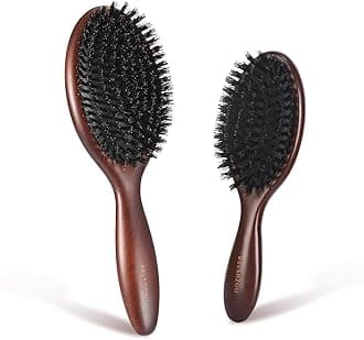 BRUSHZOO Hair Brush, Boar Bristle Hair Brushes for Women Men Kids Detangling, Natural Hairbrush for Thin Fine Short Hair Add Shine Improve Texture Reduce Frizz (Regular & Small)