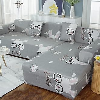 1 pcs Sectional Couch Covers, Printed L-Shaped , Stretch Couch Slipcovers for Sectional Sofa,Suitable for combined chaise longue cover (Pattern TUZI,3 seat )