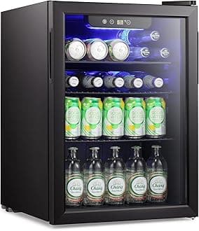 Mini Fridge-95 Can Beverage Refrigerator Wine Cooler Clear Front Glass Door Small Drink Touch Screen for Soda Beer Bar Office Home 2.6 cu.ft