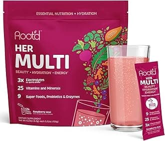 Root'd Multivitamin Powder with 3X Electrolytes for Women - 25 Vitamins & Minerals, 3X Electrolytes, 9 Organic Superfoods, Probiotics & Enzymes, Sugar-Free Multivitamin & Hydration | 24 Packets