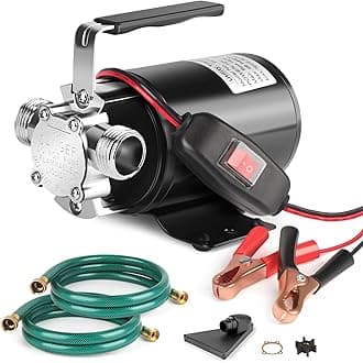 12 Volt Water Pump, Portable Transfer Pump, 330GPH Larger Flow, 1/10HP Electric Utility Pump with On/Off Switch, 2 * 6’ Water Hose Kit for Garden Pools Aquariums Hot Tub