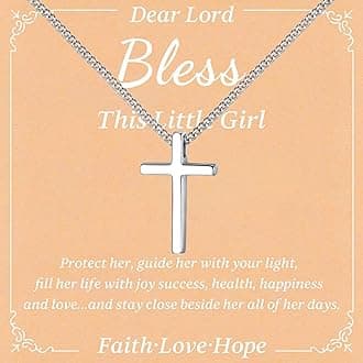925 Sterling Silver Small Cross Necklace for Girls - Mini Faith Cross Chain Necklaces for Kids Small Dainty Pendant Jewelry Gifts for Teenager, Easter First Communion Baptism Birthday