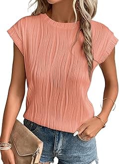 Womens Short Sleeve Textured Tops Crewneck Knit Solid Loose Casual Basic T Shirts Tee Blouses