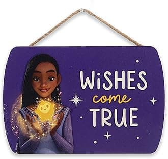 Disney Wish Wishes Come True Hanging Wood Wall Decor - Inspirational Wish Sign for Kids' Bedroom or Play Room