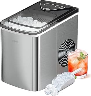 Ice Maker Machine for Countertop, 9 Ice Cubes Ready in 6 Minutes, 26lbs in 24Hrs Portable Ice Maker Machine Self-Cleaning, 2 Sizes of Bullet-Shaped Ice for Home Kitchen Office Bar Party