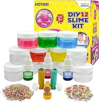 12 Mix Slime Kit - Multicolor Fruit Scented DIY Magic Slime Clay Gel Jelly Putty Set with Glitter, Charms, Beads for Boys, Girls, Kids
